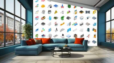 100 industry icons set, isometric 3d style Wall mural