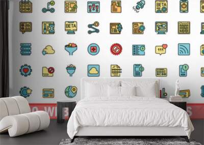 100 web development icons set. Color line set of web development vector icons thin line color flat on white Wall mural