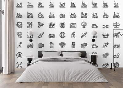 100 wheel icons set. Outline illustration of 100 wheel icons vector set isolated on white background Wall mural