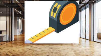 3d isometric illustration of a yellow and black retractable tape measure, a precision measuring tool commonly used in construction and design projects Wall mural