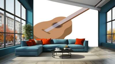 Acoustic guitar with six strings lying on white background isometric view Wall mural