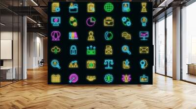 Administrator icons set. Outline set of administrator vector icons neon color on black Wall mural