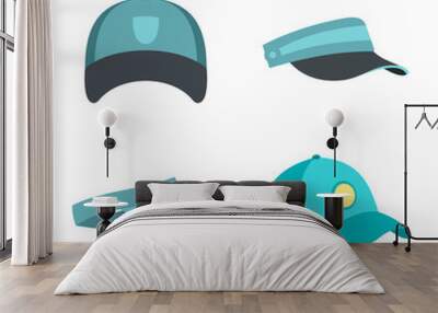 Baseball cap icon set, flat style Wall mural