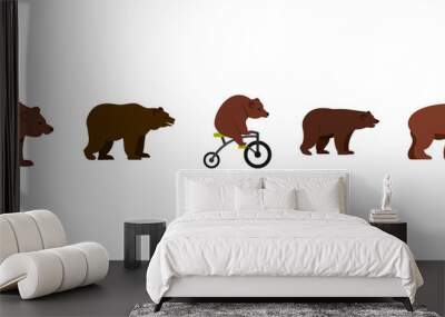 Bear icon set, flat style Wall mural