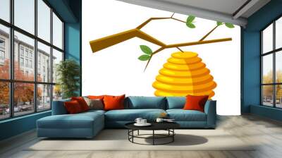 Beehive on tree icon in cartoon style isolated on white background. Bee house symbol vector illustration Wall mural