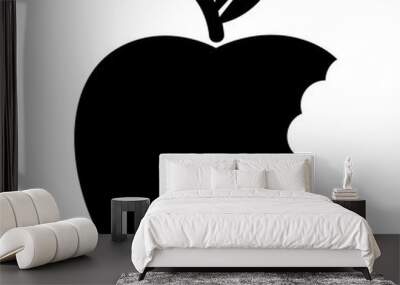 Bite apple icon, simple black style Wall mural