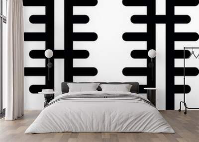 Black and white icon of a pair of zippers, useful for fashion and tailoring Wall mural