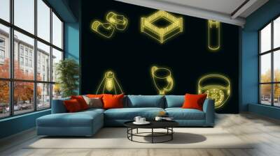 Boxing icons set. Isometric set of boxing vector icons neon on black Wall mural