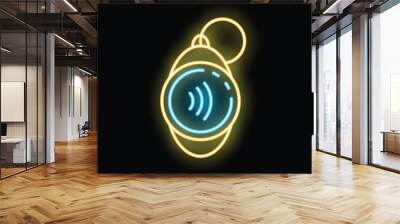 Bright neon sign showing a contactless payment system nfc tag with radio waves symbol Wall mural