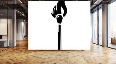 Burning match icon, simple black style Wall mural