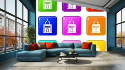 Church icons of 9 color set isolated vector illustration Wall mural