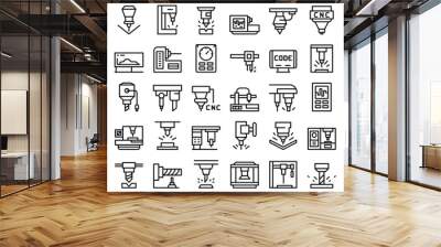 Cnc machine icons set outline vector. Mill controller. Industrial tool Wall mural