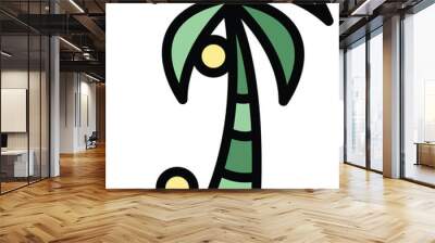 Coconut palm tree icon outline vector. Summer beach palm. Tropical island tree color flat Wall mural