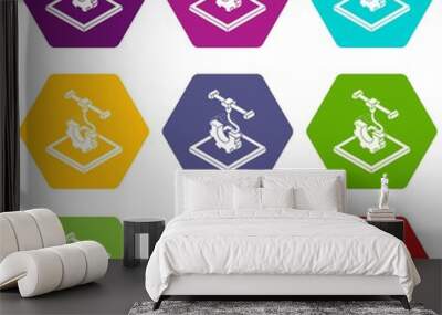 Cogwheel d printing icons 9 set coloful isolated on white for web Wall mural