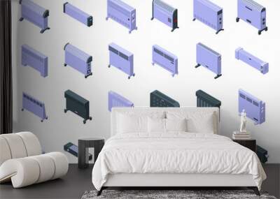 Convector icons set isometric vector. Radiator bars. Central climate Wall mural