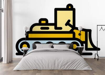 Digger bulldozer icon. Outline digger bulldozer vector icon color flat isolated Wall mural