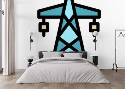 Electric power tower icon. Outline electric power tower vector icon color flat isolated Wall mural