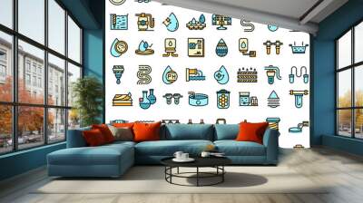 Equipment for water purification icons set. Outline set of equipment for water purification vector icons thin line color flat isolated on white Wall mural