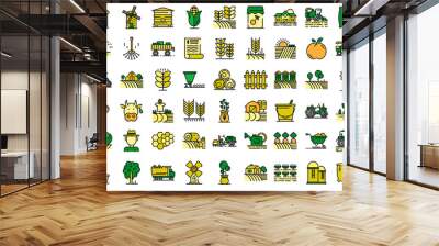 Farmer icons set. Outline set of farmer vector icons thin line color flat on white Wall mural