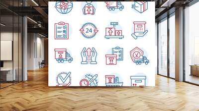 Global parcel delivery icon set. Outline set of global parcel delivery vector icons for web design isolated on white background Wall mural