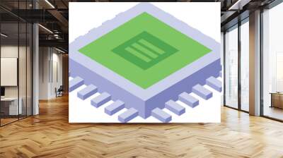 Green isometric cpu chip with visible connectors for motherboard Wall mural