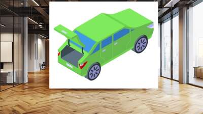 Green trunk car icon. Isometric of Green trunk car vector icon for web design isolated on white background Wall mural