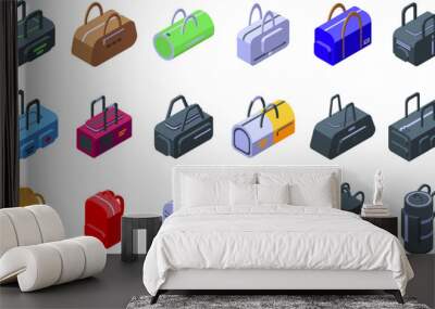 Gym Bag icons set isometric vector. Sport room. Training fitness Wall mural