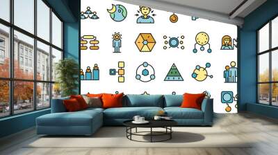 Hierarchy icons set. Outline set of hierarchy vector icons thin line color flat on white Wall mural