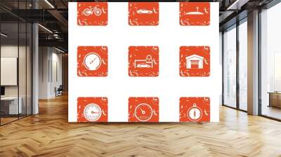 Home garage icons set. Grunge set of 9 home garage vector icons for web isolated on white background Wall mural