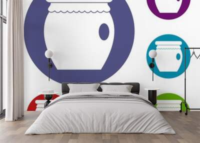 Honey bank icons set in flat circle red, blue and green color for web Wall mural