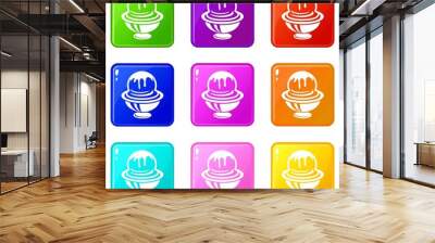 Ice cream in cup with frosting icons set 9 color collection isolated on white for any design Wall mural