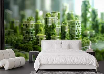 Innovative sustainable urban landscape concept integrating green architecture and ecofriendly futuristic planning for a modern cityscape with energyefficient skyscrapers and renewable infrastructure Wall mural