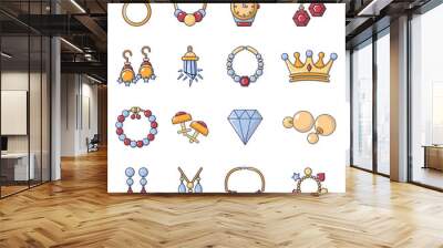 Jewelry shop icons set, cartoon style Wall mural