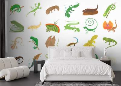 Lizard icon set, cartoon style Wall mural