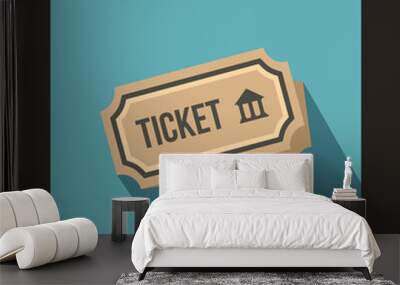 Museum ticket icon in flat style on a baby blue background Wall mural