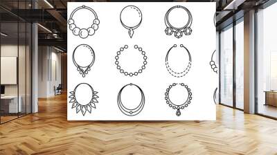 Necklace jewelry icon set. Outline set of necklace jewelry vector icons for web design isolated on white background Wall mural