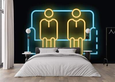 Neon sign of two businessmen sitting on sofa, discussing business strategy and partnership Wall mural