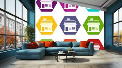 One-storey house icon set color hexahedron Wall mural