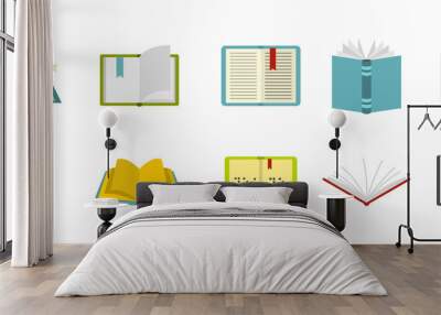 Open book icon set, flat style Wall mural