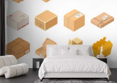 Parcel packaging box icons set, isometric style Wall mural