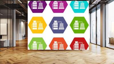 Processing of raw materials icons 9 set coloful isolated on white for web Wall mural