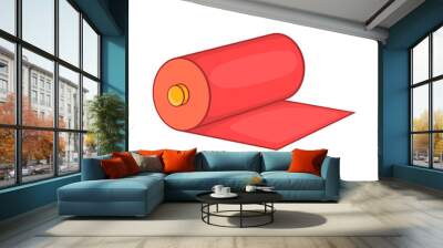 Red fabric roll icon in cartoon style isolated on white background Wall mural