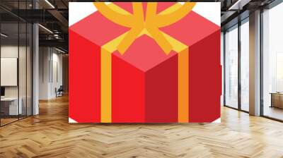 Red gift box wrapped with a golden ribbon is a perfect symbol of celebration, representing joy and appreciation Wall mural