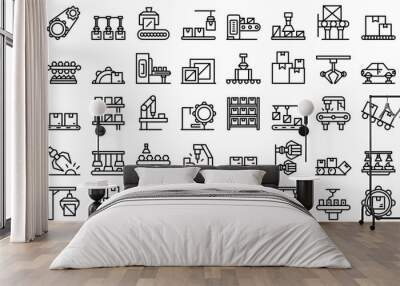 Serial production icons set outline vector. Industrial batch. Mass machinery Wall mural