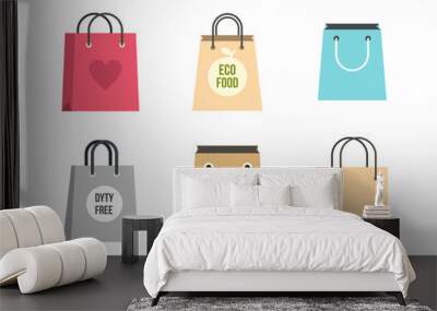 shopping bag icon set, flat style Wall mural