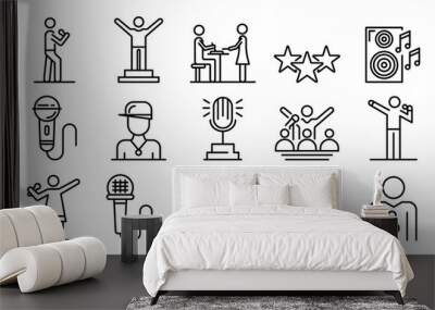 Singer icons set. Outline set of singer vector icons for web design isolated on white background Wall mural