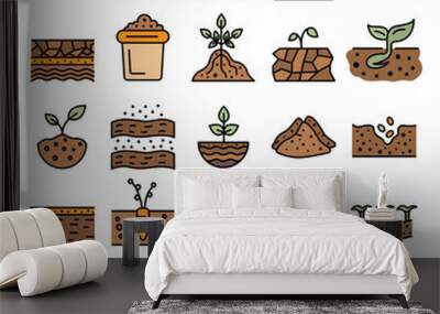 Soil ground icons set. Outline set of soil ground vector icons thin line color flat on white Wall mural