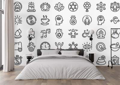 Spiritual practices icons set. Outline set of spiritual practices vector icons for web design isolated on white background Wall mural