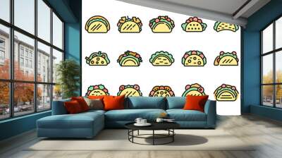 Tacos icons set. Outline set of tacos vector icons thin line color flat on white Wall mural