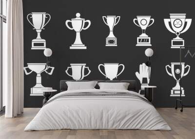 Trophy cup icon set vector white isolated on grey background  Wall mural